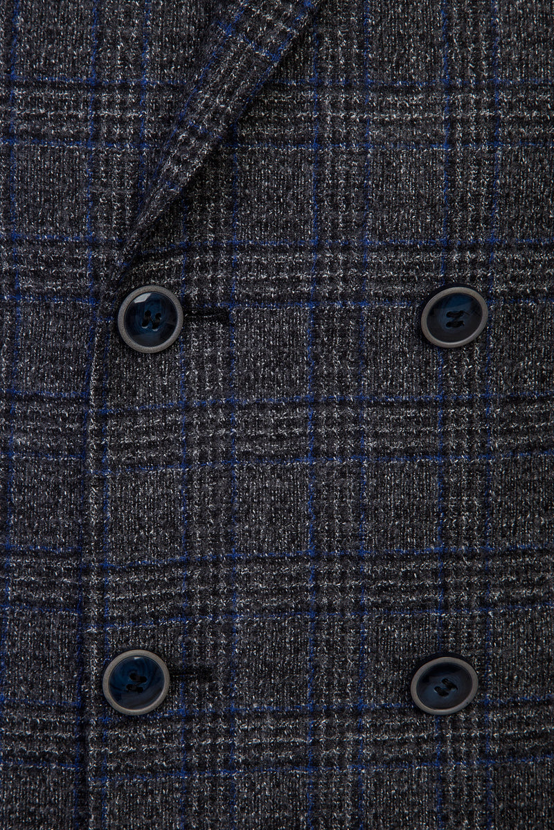 Koyu Füme Slim Fit Dar Kesim Kruvaze Yünlü Ceket