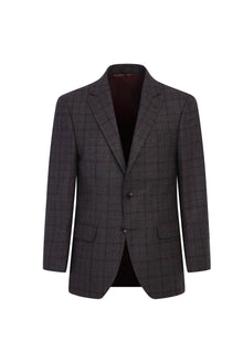 Orta Kahve Relaxed Fit Rahat Kesim İtalyan Kareli Yün Ceket