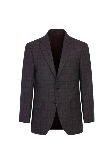 Orta Kahve Relaxed Fit Rahat Kesim İtalyan Kareli Yün Ceket