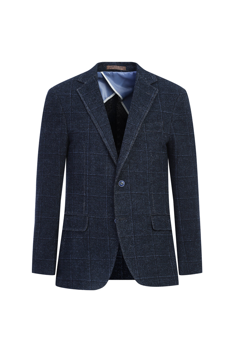 Koyu Lacivert Regular Fit Desenli Örme Pamuklu Ceket