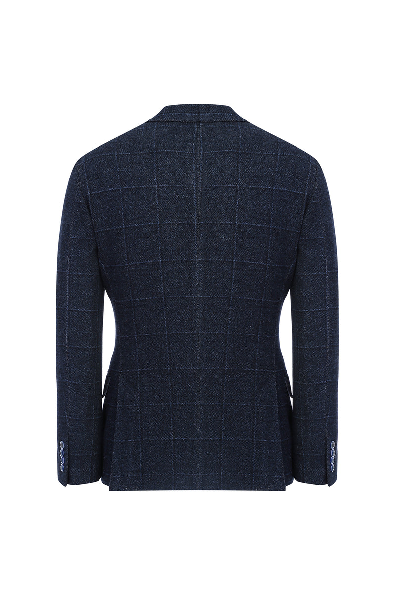 Koyu Lacivert Regular Fit Desenli Örme Pamuklu Ceket