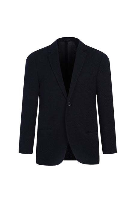 Orta Lacivert 7 Drop Slim Fit Dar Kesim Yünlü Örme Ceket-Abdullah Ki??l?