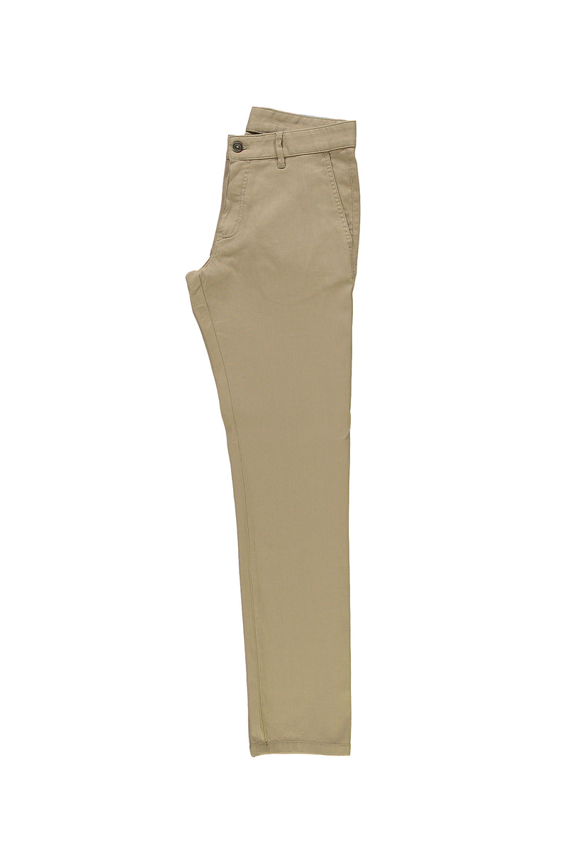 Açık Bej Slim Fit Dar Kesim Likralı Kanvas / Chino Pantolon