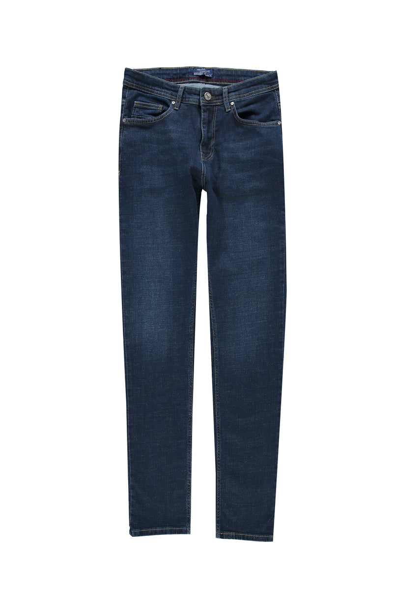 Koyu Mavi  Regular Fit Likralı Denim Pantolon
