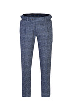 Koyu Lacivert Slim Fit Dar Kesim Desenli Klasik Tokalı Pileli Likralı Kumaş Pantolon