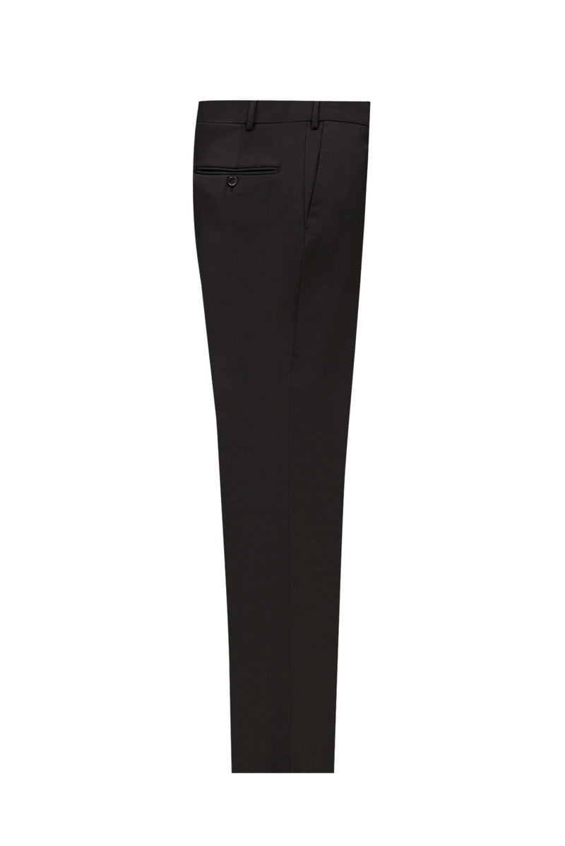 Koyu Kahve Relaxed Fit Rahat Kesim Yünlü Klasik Kumaş Pantolon