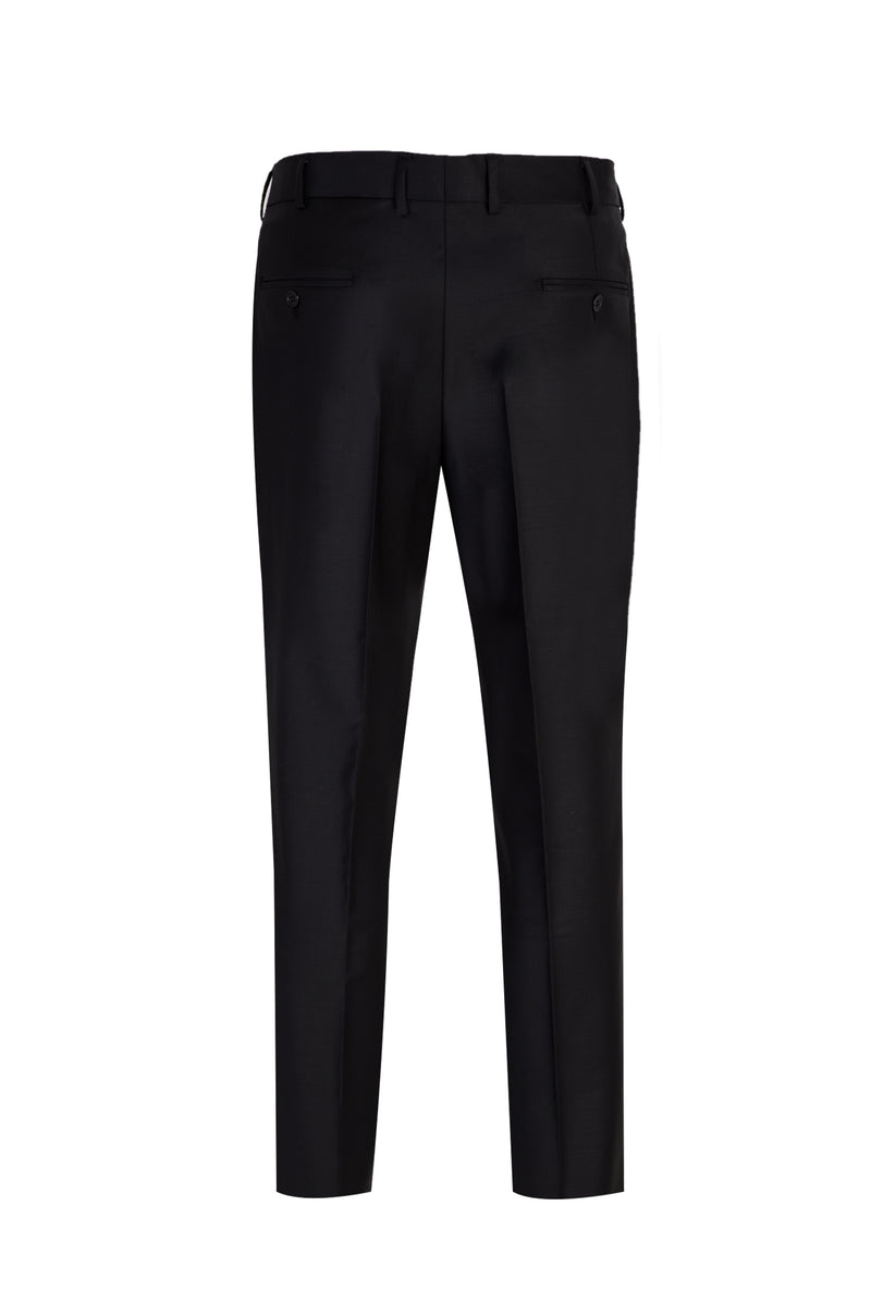 Siyah Relaxed Fit Rahat Kesim Yünlü Klasik Kumaş Pantolon