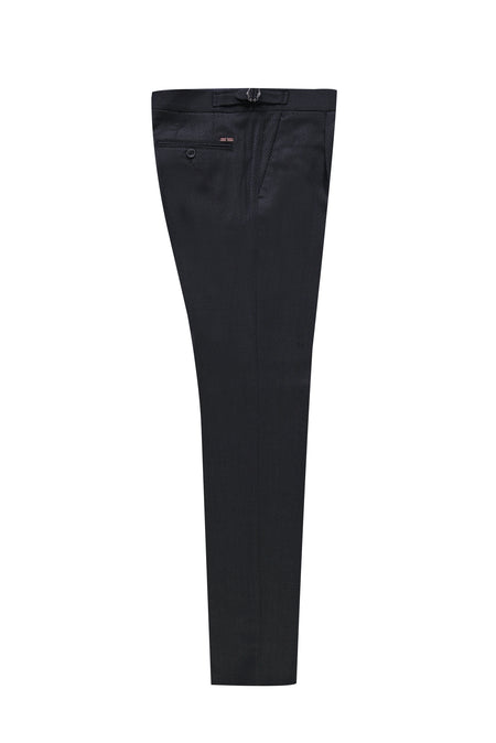 Siyah Slim Fit Dar Kesim Yünlü Tokalı Pileli Klasik Kumaş Pantolon
