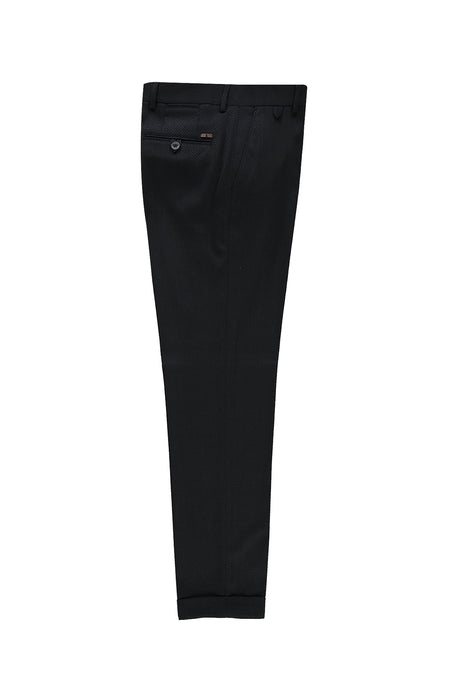 Siyah 6 Drop Regular Fit Standart Kesim Yünlü Klasik Desenli Kuma? Pantolon-Abdullah Ki??l?