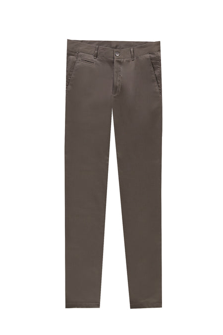 Orta Kahve Slim Fit Dar Kesim Likral? Kanvas / Chino Pantolon-Abdullah Ki??l?