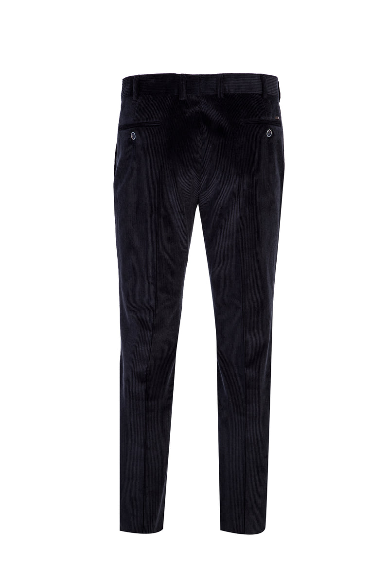 Koyu Lacivert Regular Fit Likralı Kadife Pantolon