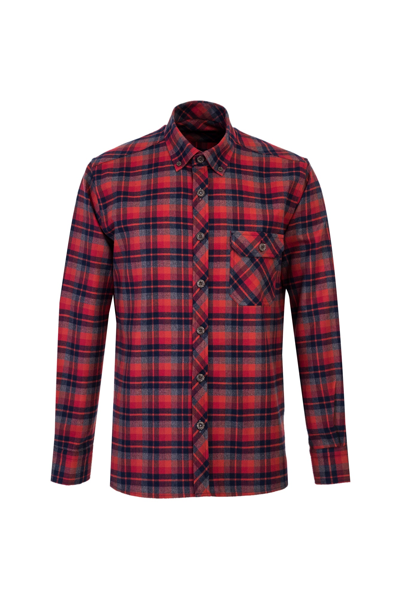 Orta Turuncu Uzun Kol Regular Fit Ekose Pamuk Gömlek