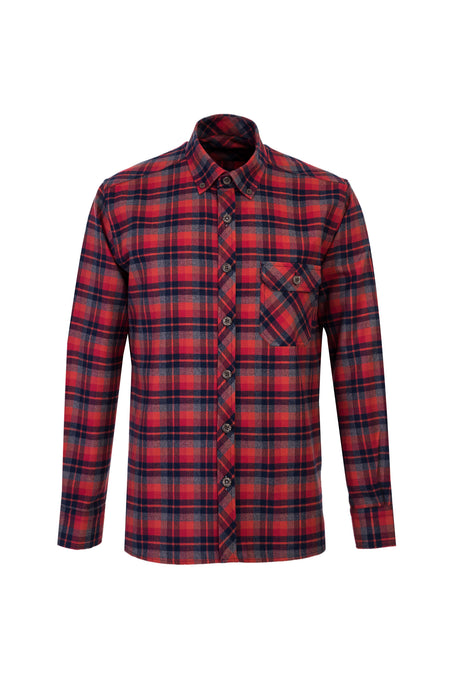 Orta Turuncu Uzun Kol Regular Fit Ekose Pamuk Gömlek