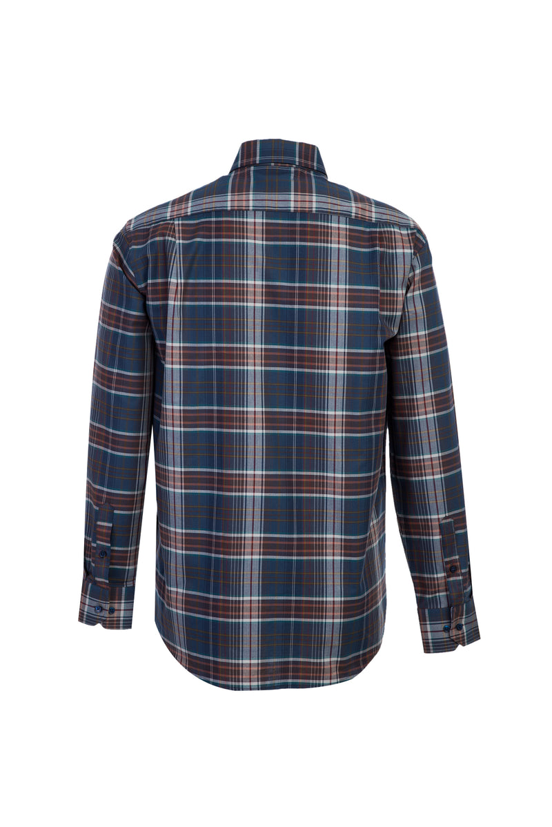 Koyu Mavi  Uzun Kol Regular Fit Ekose Pamuk Gömlek