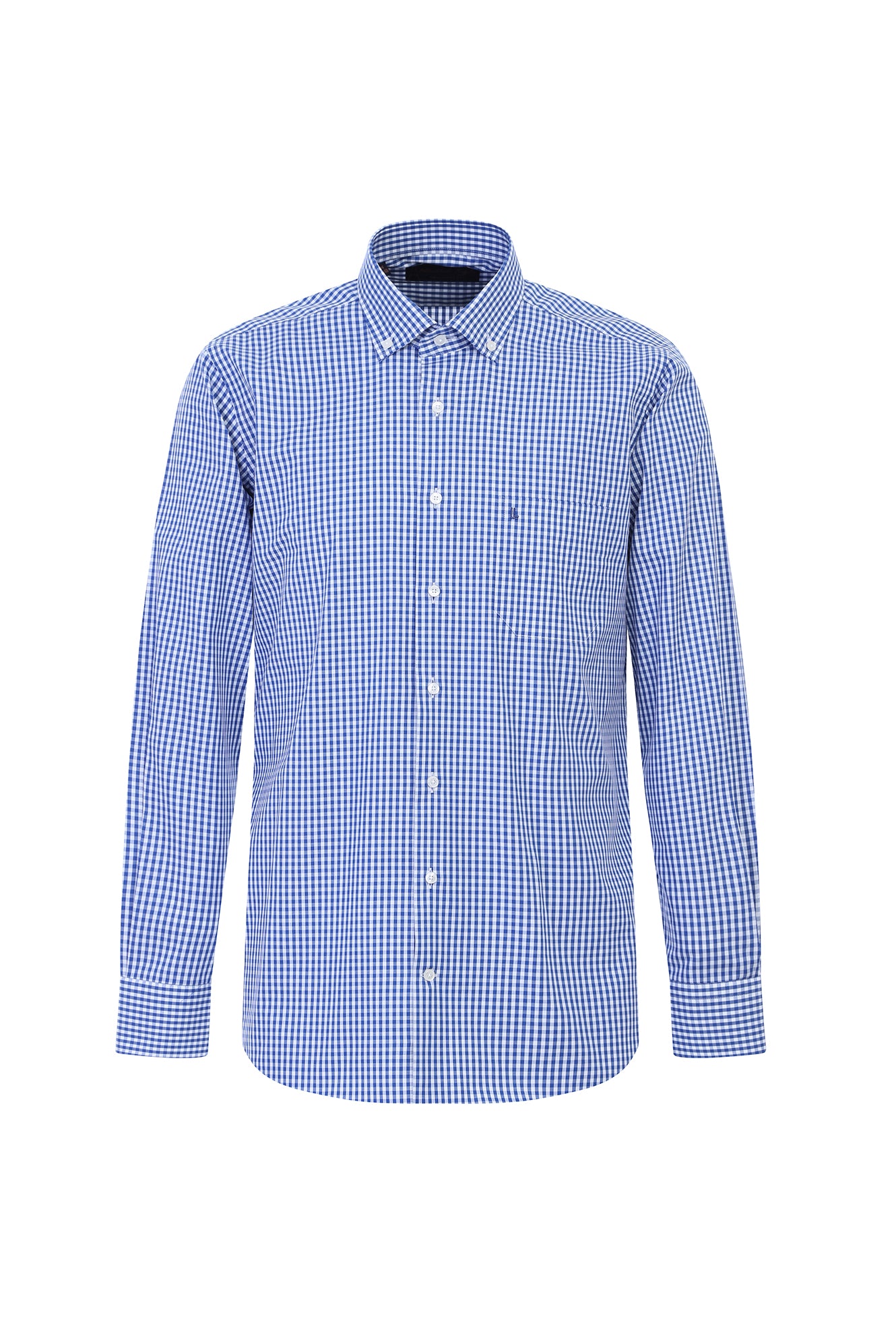 Koyu Mavi  Uzun Kol Regular Fit Kareli Pamuk Gömlek