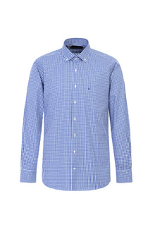 Koyu Mavi  Uzun Kol Regular Fit Kareli Pamuk Gömlek