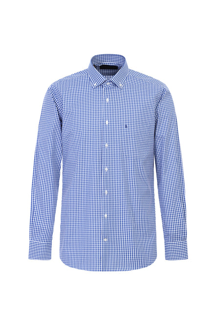 Koyu Mavi  Uzun Kol Regular Fit Kareli Pamuk Gömlek