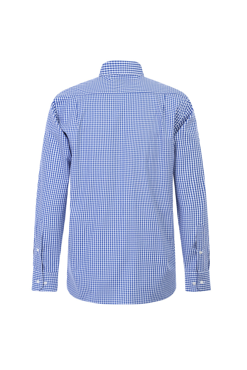 Koyu Mavi  Uzun Kol Regular Fit Kareli Pamuk Gömlek