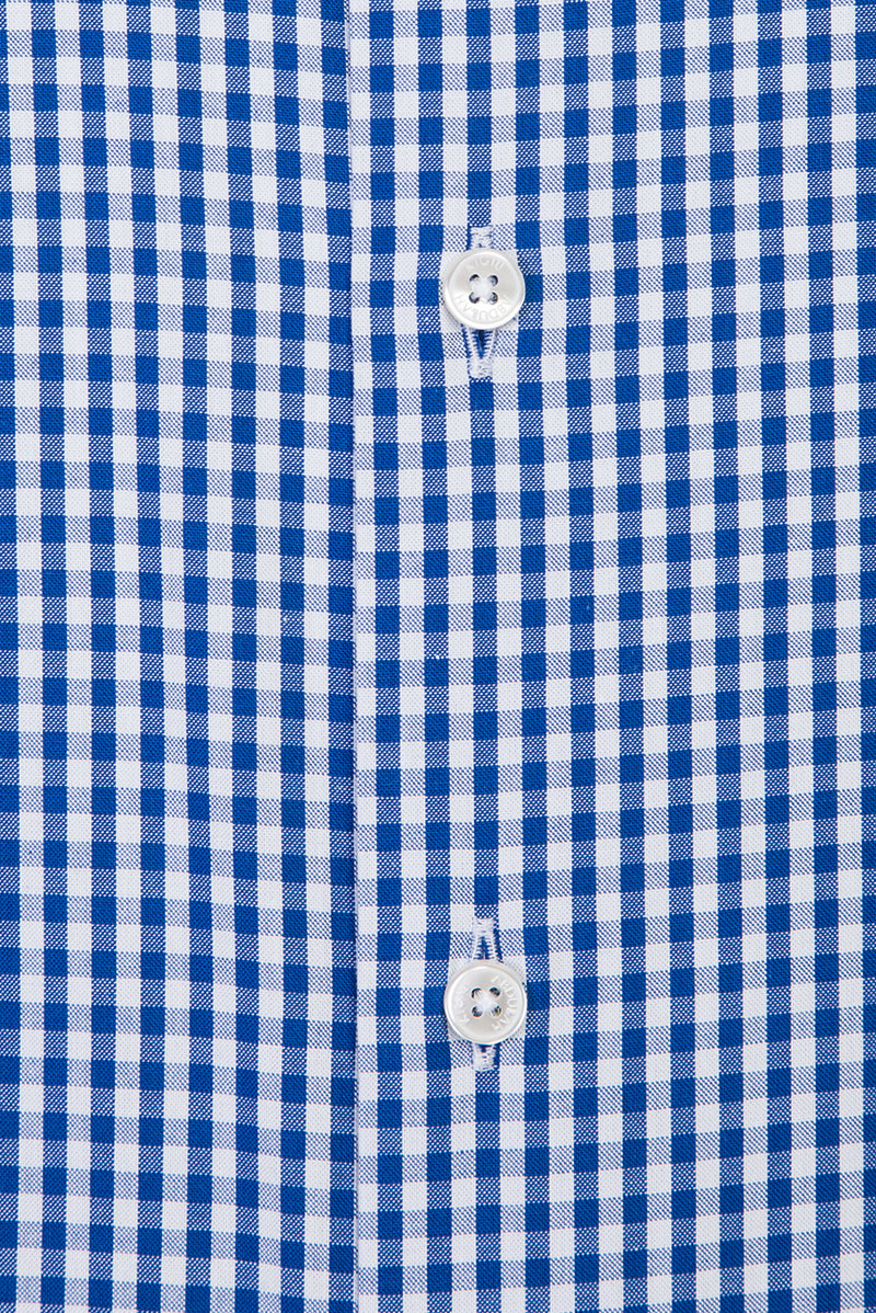 Koyu Mavi  Uzun Kol Regular Fit Kareli Pamuk Gömlek