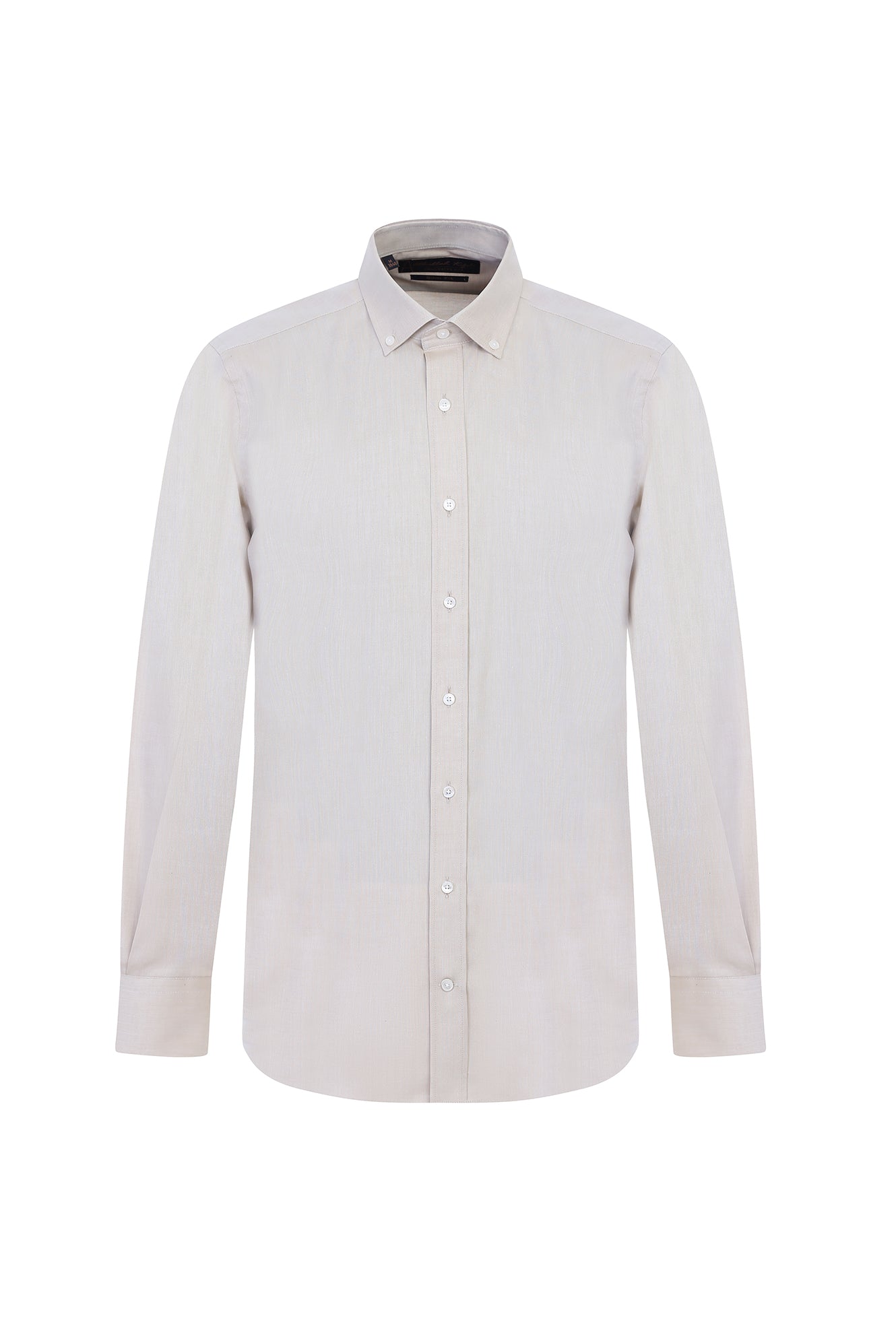Açık Bej Uzun Kol Slim Fit Dar Kesim Pamuk Gömlek