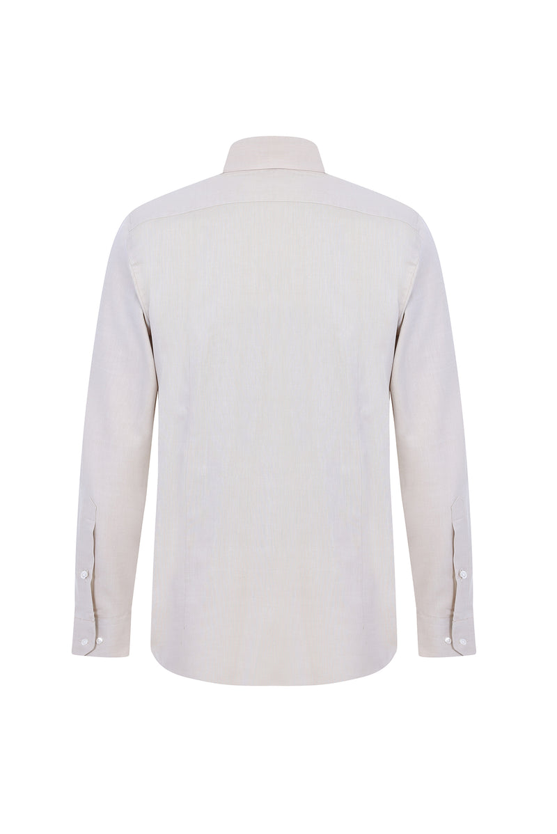 Açık Bej Uzun Kol Slim Fit Dar Kesim Pamuk Gömlek