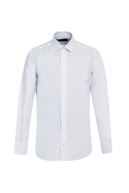 Beyaz Uzun Kol Slim Fit Dar Kesim Klasik Desenli Pamuk Gömlek