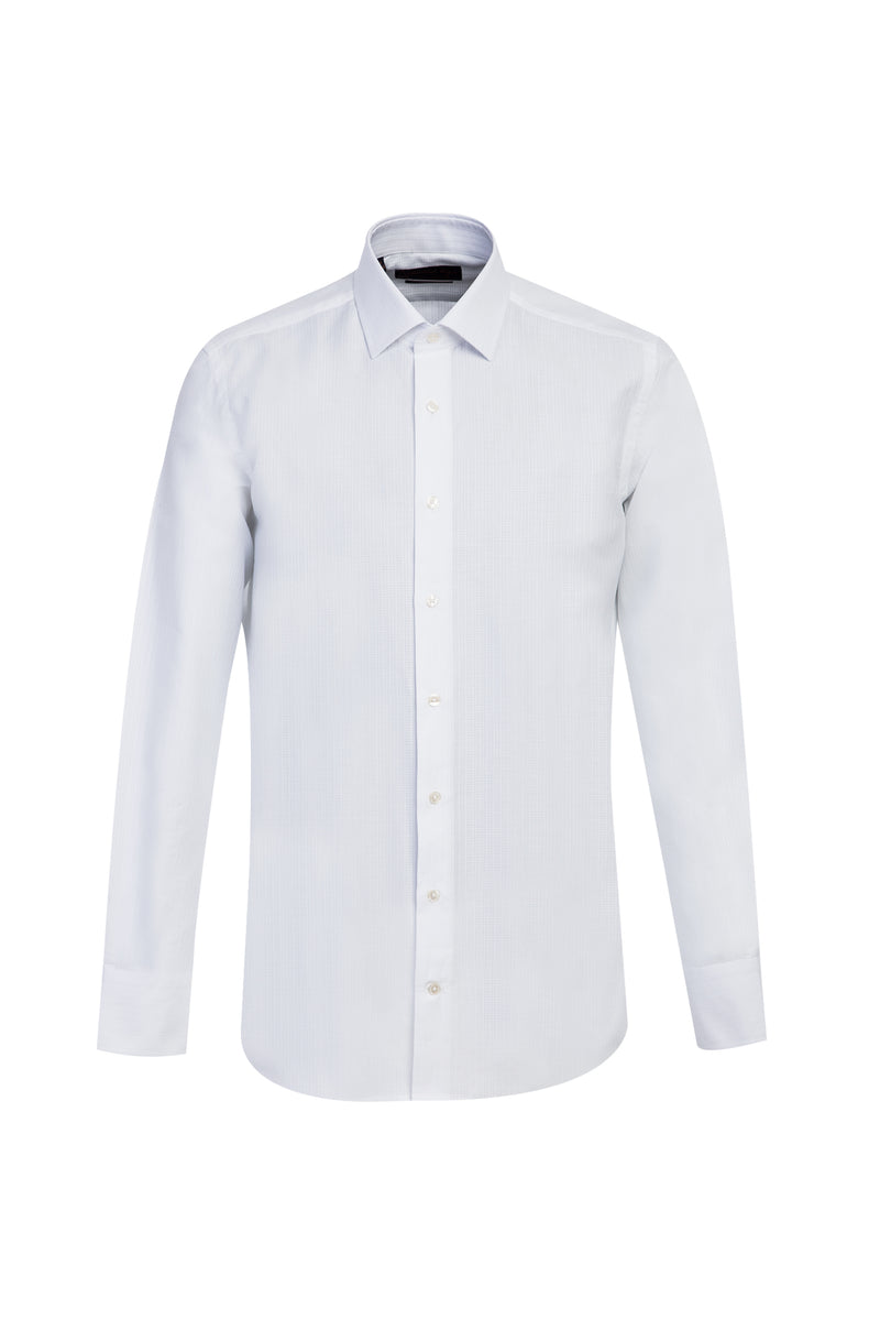 Beyaz Uzun Kol Slim Fit Dar Kesim Klasik Desenli Pamuk Gömlek