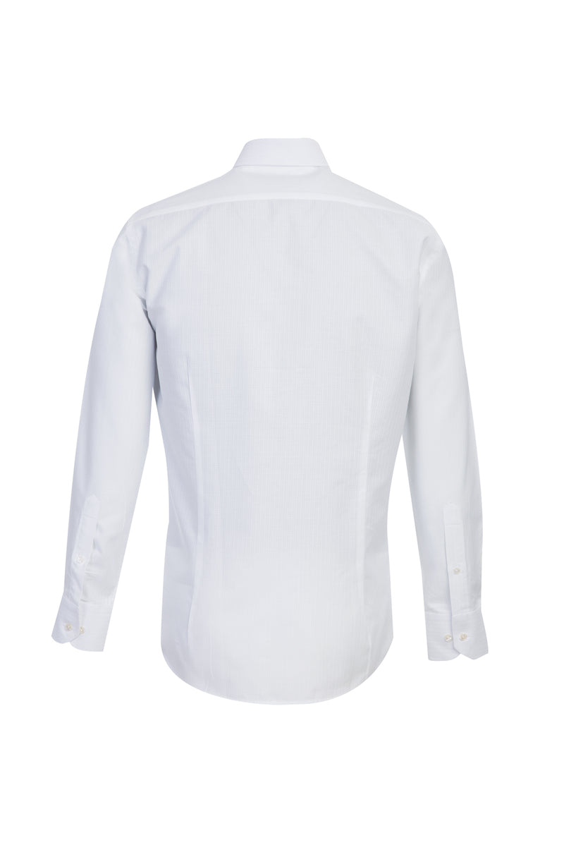 Beyaz Uzun Kol Slim Fit Dar Kesim Klasik Desenli Pamuk Gömlek