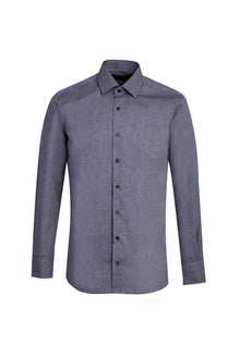 Orta Gri Uzun Kol Desenli Slim Fit Dar Kesim Pamuk Gömlek-Abdullah Ki??l?
