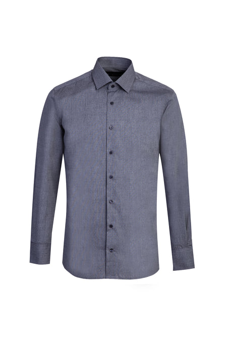 Orta Gri Uzun Kol Desenli Slim Fit Dar Kesim Pamuk Gömlek-Abdullah Ki??l?