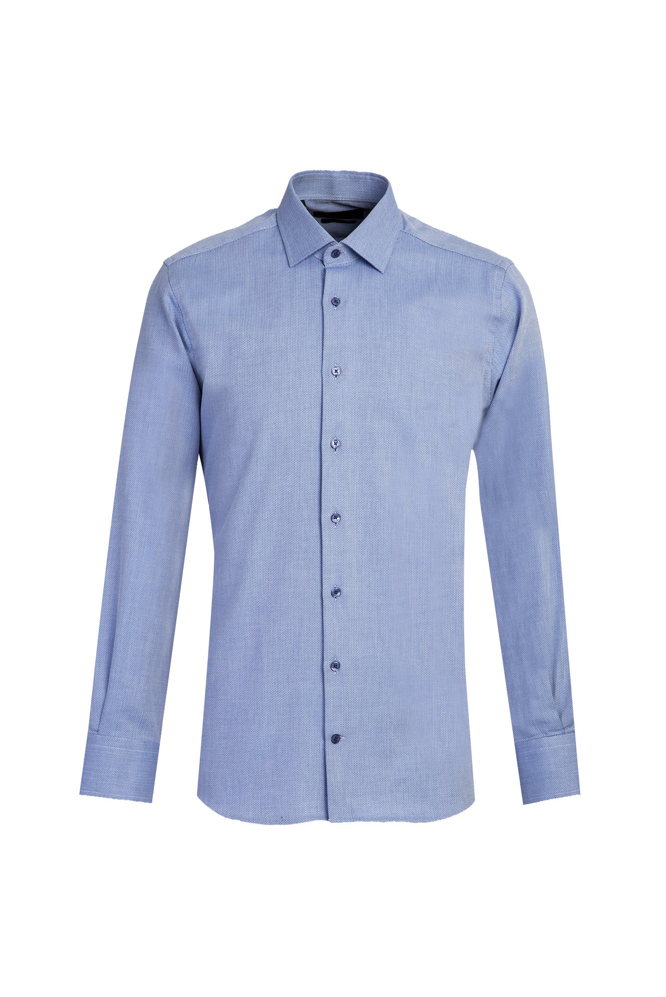 Koyu Mavi  Uzun Kol Slim Fit Dar Kesim Desenli Spor Pamuk Gömlek