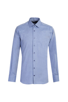 Koyu Mavi  Uzun Kol Slim Fit Dar Kesim Desenli Spor Pamuk Gömlek