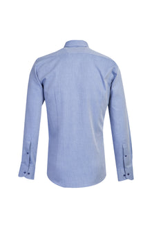 Koyu Mavi  Uzun Kol Slim Fit Dar Kesim Desenli Spor Pamuk Gömlek