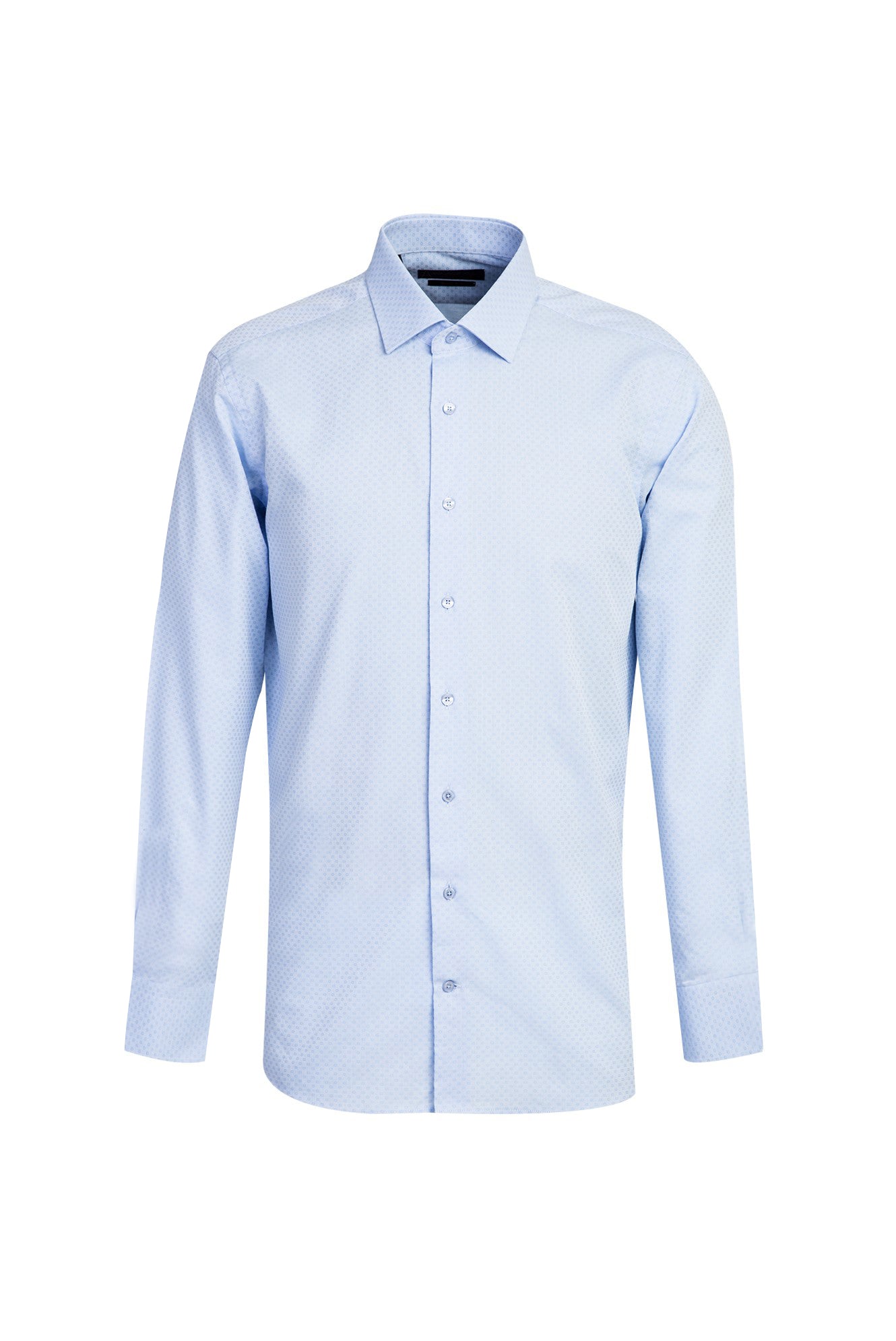 Açık Mavi Uzun Kol Slim Fit Dar Kesim Klasik Desenli Pamuk Gömlek