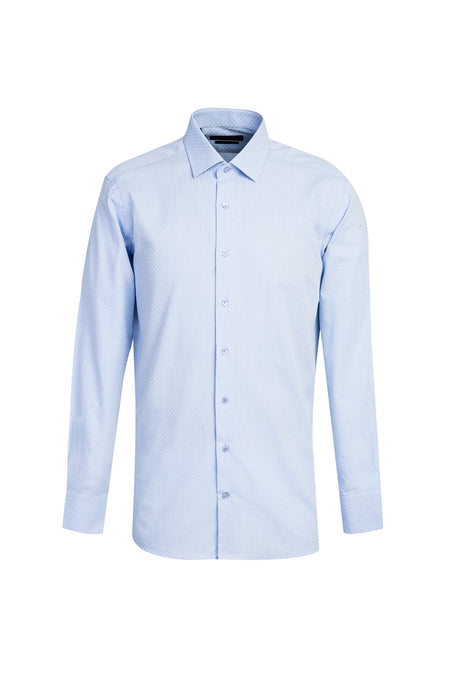 Açık Mavi Uzun Kol Slim Fit Dar Kesim Klasik Desenli Pamuk Gömlek