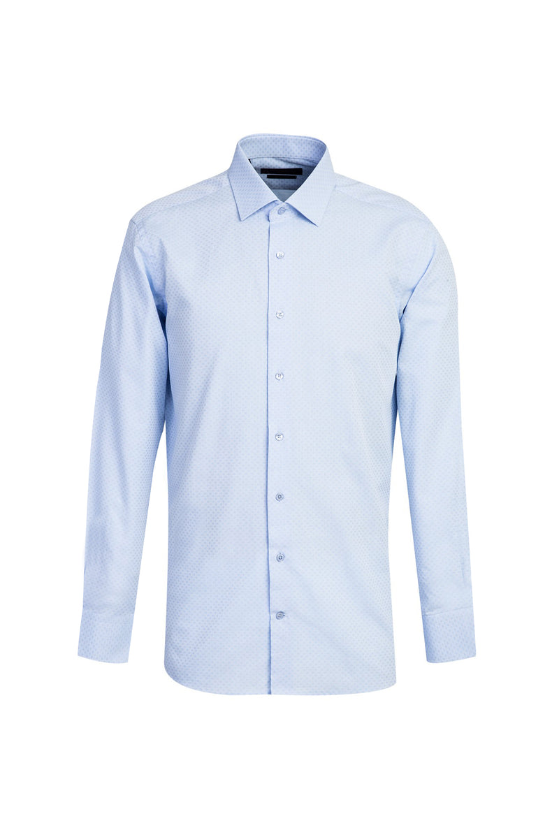 Açık Mavi Uzun Kol Slim Fit Dar Kesim Klasik Desenli Pamuk Gömlek