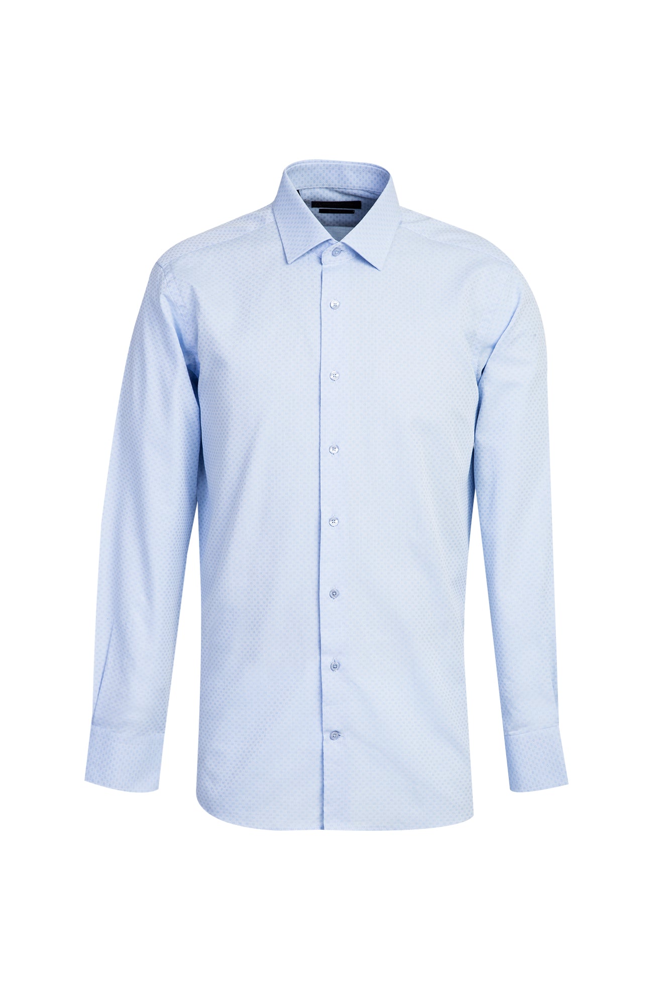 Açık Mavi Uzun Kol Slim Fit Dar Kesim Klasik Desenli Pamuk Gömlek