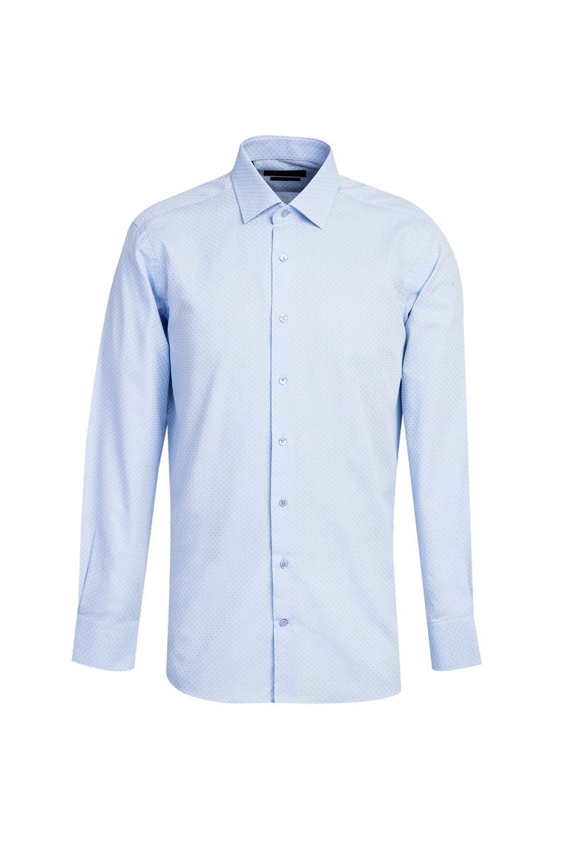 Açık Mavi Uzun Kol Slim Fit Dar Kesim Klasik Desenli Pamuk Gömlek