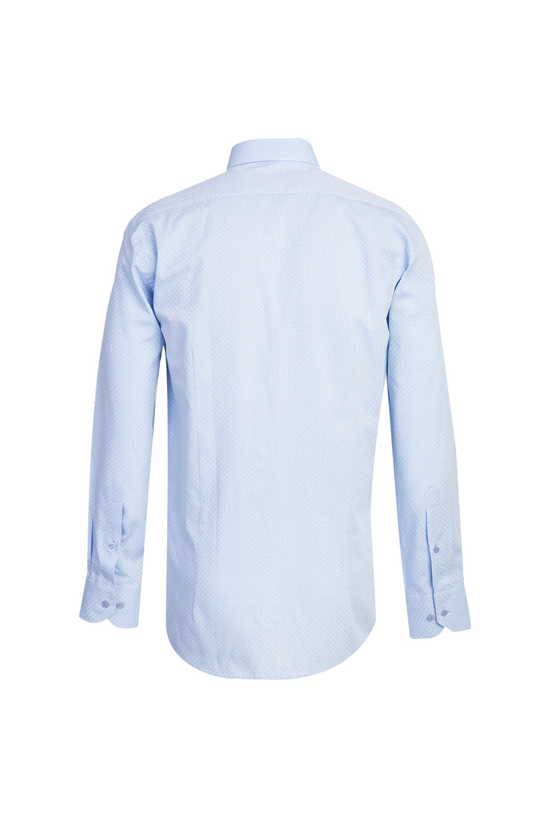 Açık Mavi Uzun Kol Slim Fit Dar Kesim Klasik Desenli Pamuk Gömlek