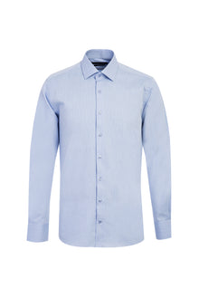 Açık Mavi Uzun Kol Slim Fit Dar Kesim Klasik Desenli Pamuk Gömlek