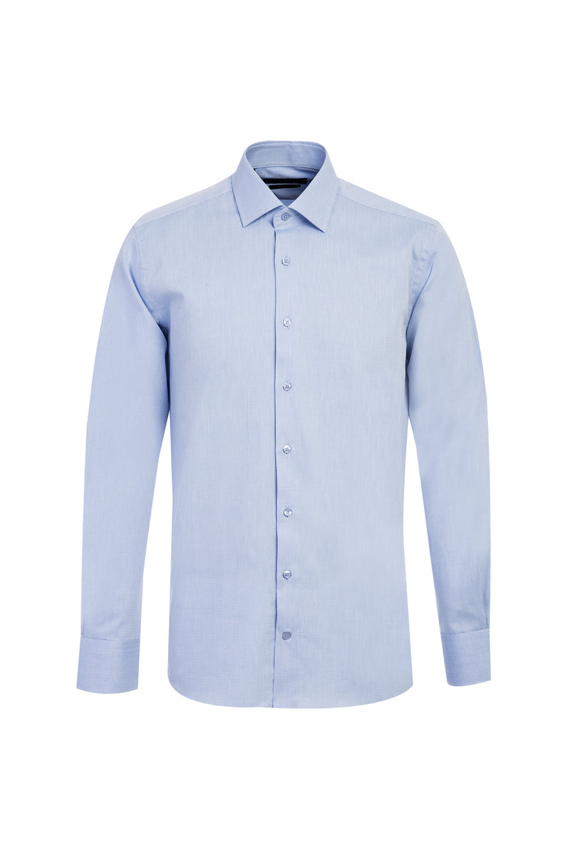 Açık Mavi Uzun Kol Slim Fit Dar Kesim Klasik Desenli Pamuk Gömlek