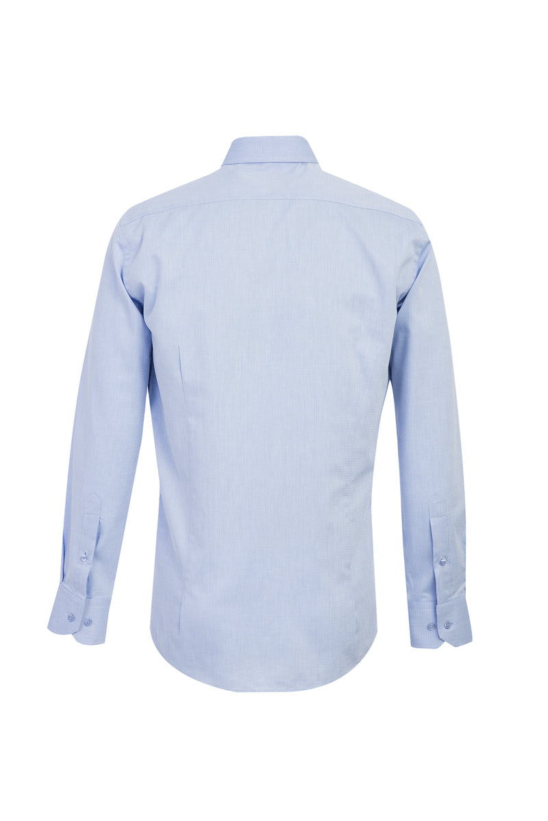 Açık Mavi Uzun Kol Slim Fit Dar Kesim Klasik Desenli Pamuk Gömlek