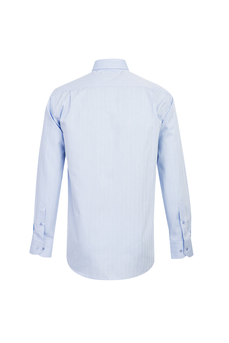 Açık Mavi Uzun Kol Klasik Desenli Pamuk Gömlek