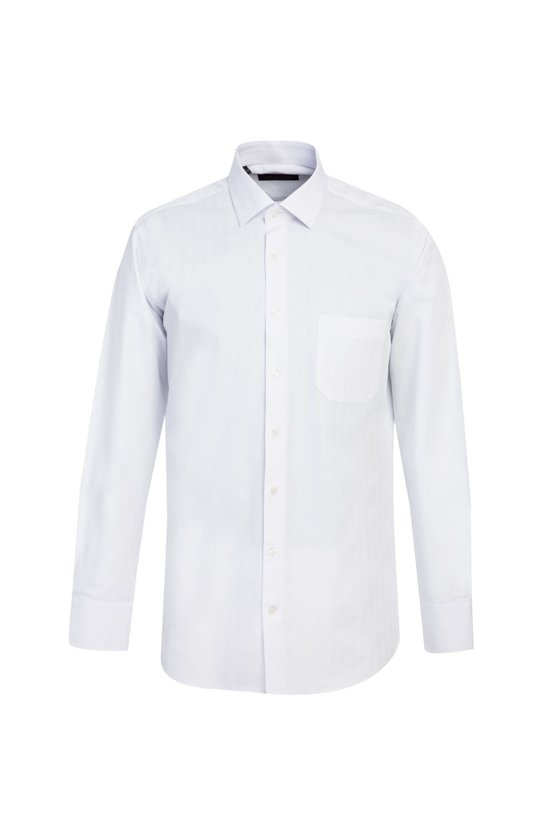 Beyaz Uzun Kol Klasik Desenli Pamuk Gömlek