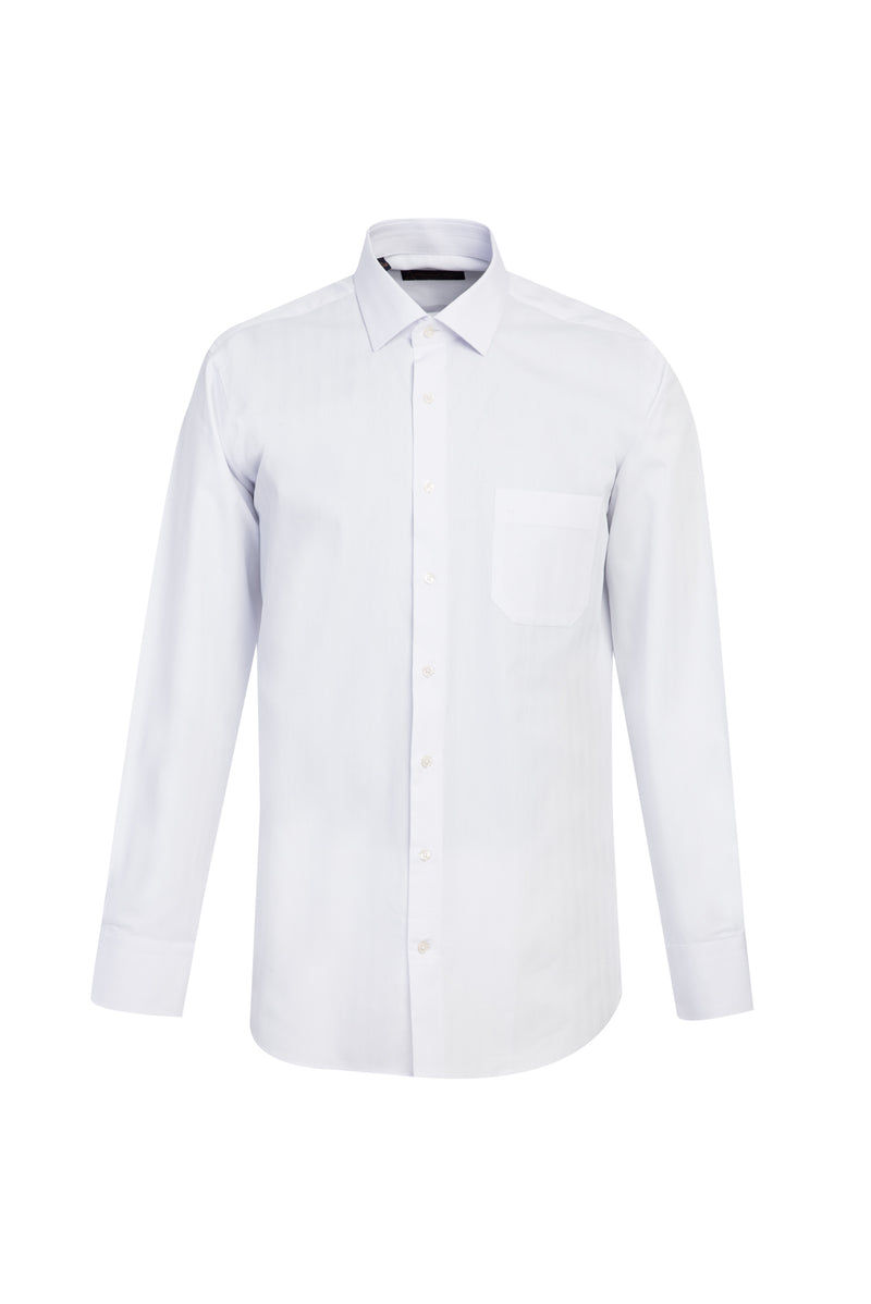 Beyaz Uzun Kol Klasik Desenli Pamuk Gömlek