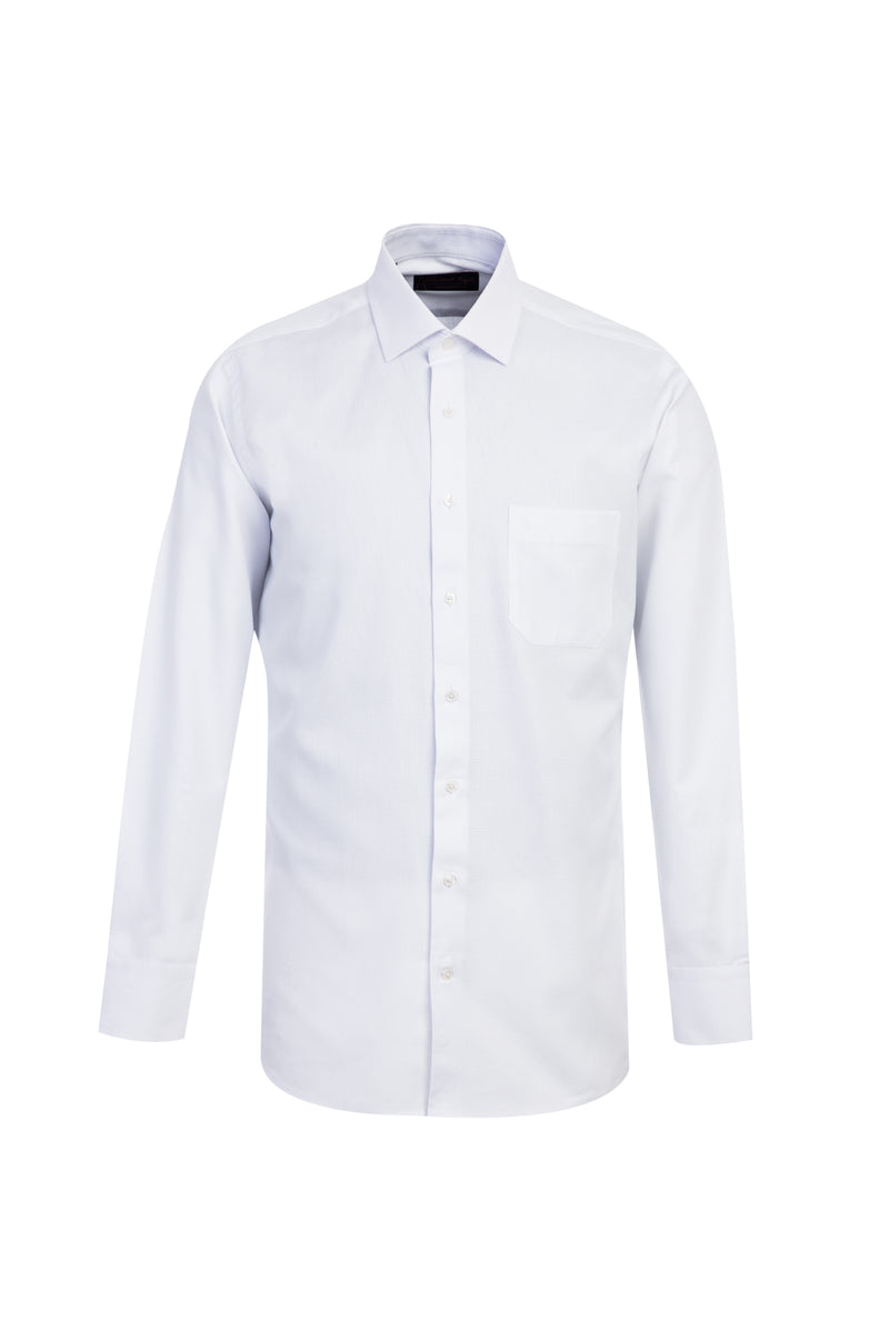 Beyaz Uzun Kol Desenli Klasik Pamuk Gömlek