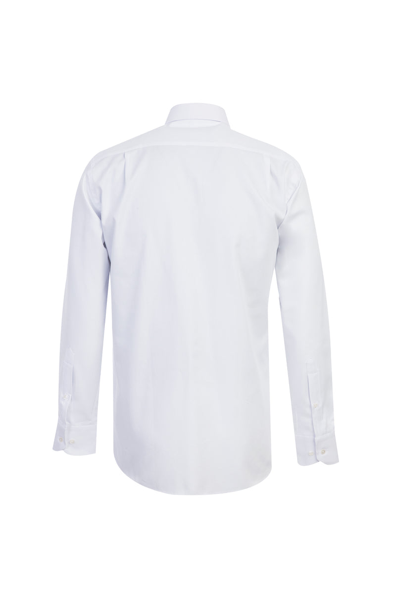 Beyaz Uzun Kol Desenli Klasik Pamuk Gömlek