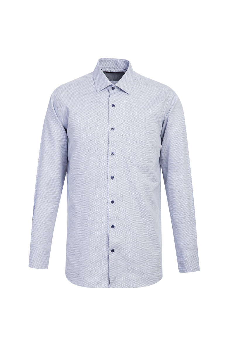 Koyu Mavi  Uzun Kol Klasik Desenli Pamuk Gömlek