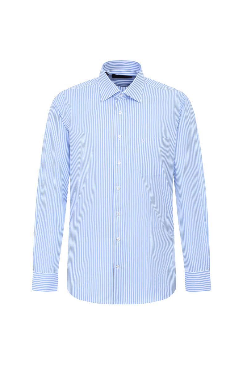 Açık Mavi Uzun Kol Regular Fit Çizgili Pamuk Gömlek