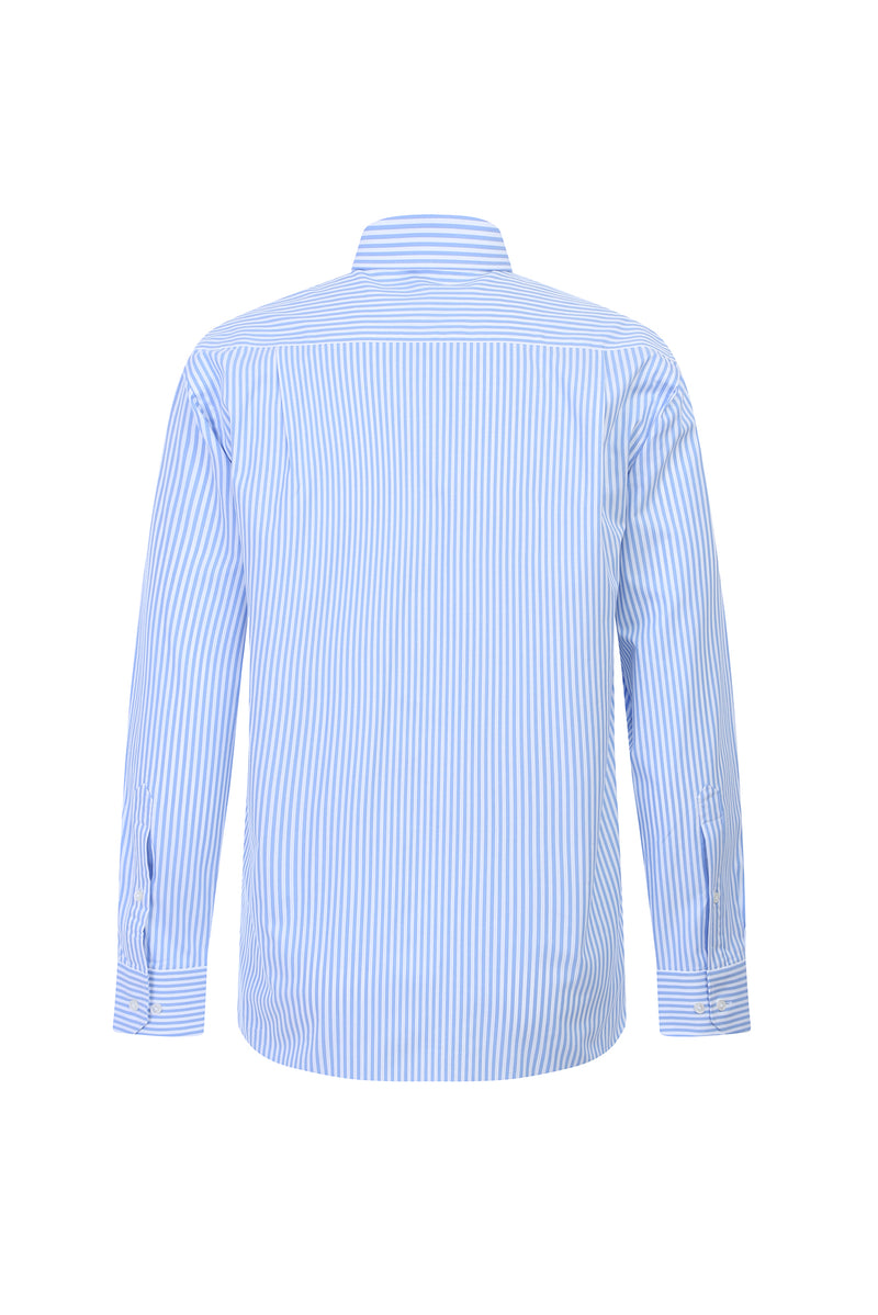 Açık Mavi Uzun Kol Regular Fit Çizgili Pamuk Gömlek